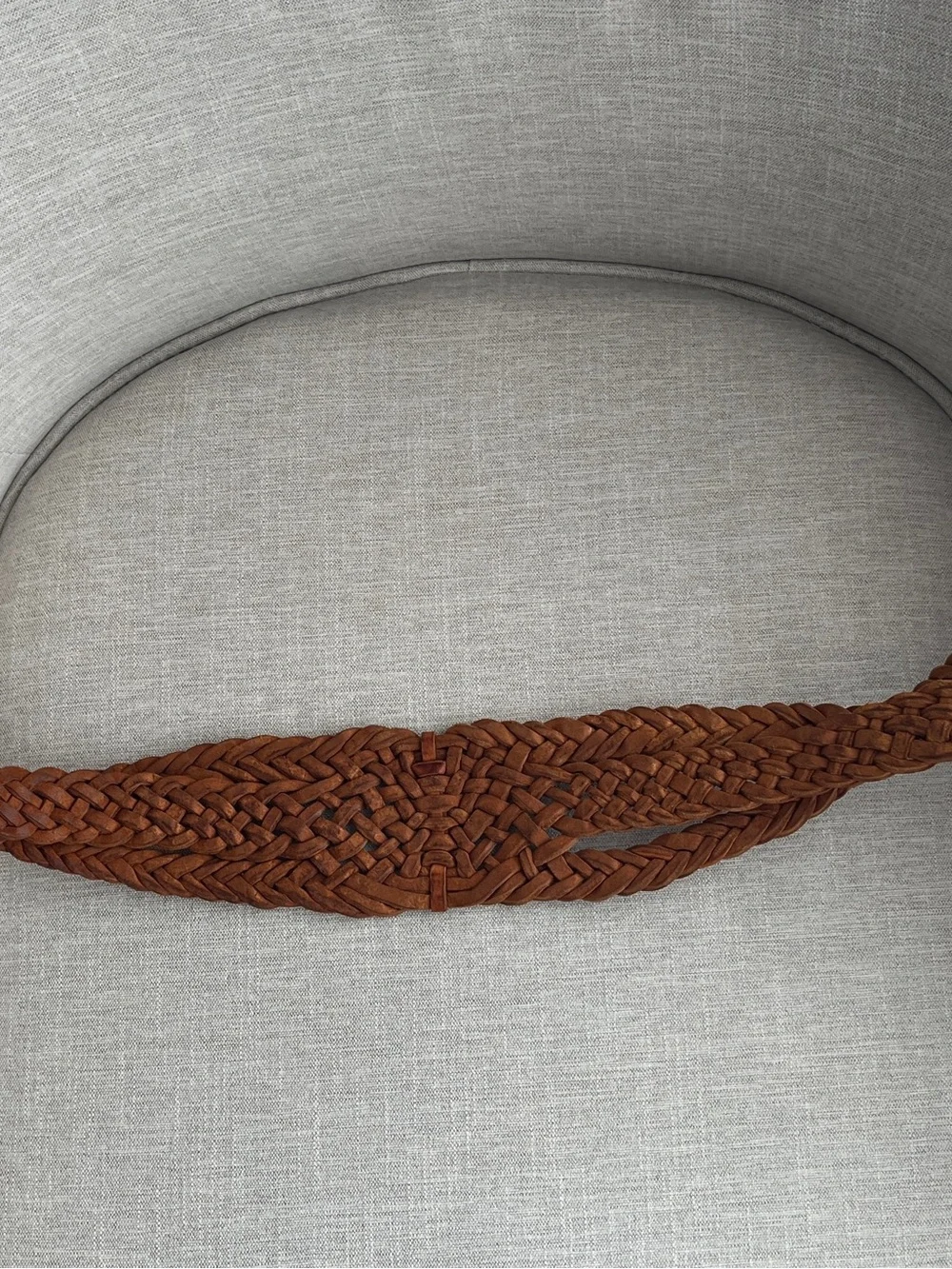 Vintage Moroccan Braided Brown Leather Belt with Large Etched Brass Buckle